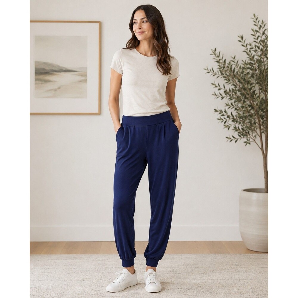 Lisa Rinna Collection Women S Navy Pull On Jogger Pants Stretch Travel Lounge